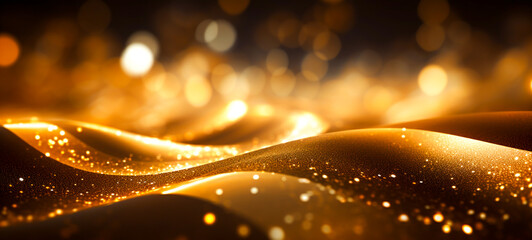 Fairy golden wave colors, glittering golden bokeh background.