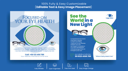 
Eye care services or Optometrist social media post banner and instagram post editable template 
suitable for Medical and Healthcare services social media facebook ads banner design