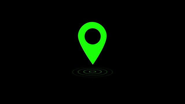 Map location pin bouncing on black background. abstract technology GPS point animation