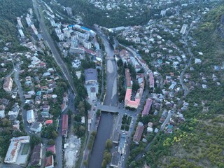 Aerial view of the Chiatura miners city in Imereti province, Georgia