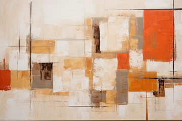 Indigo and red painting, in the style of orange and beige, luxurious geometry, puzzle-like pieces