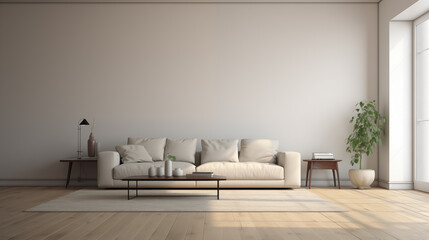 Fototapeta na wymiar minimalistic interior with a sofa, blank wall