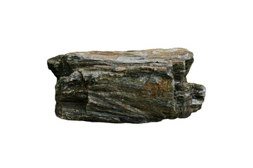 Raw specimen of gneiss metamorphic rock stone isolated on white background.