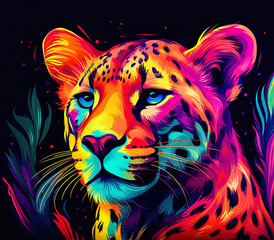 Abstract Neon Cheetah Illustration Background Wallpaper for Home Decor and Wall Art