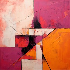 Mauve and red painting, in the style of orange and beige, luxurious geometry, puzzle-like pieces