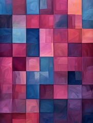 maroon and blue squares on the background, in the style of soft, blended brushstrokes