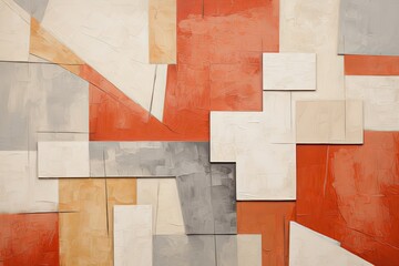 Mauve and red painting, in the style of orange and beige, luxurious geometry, puzzle-like pieces