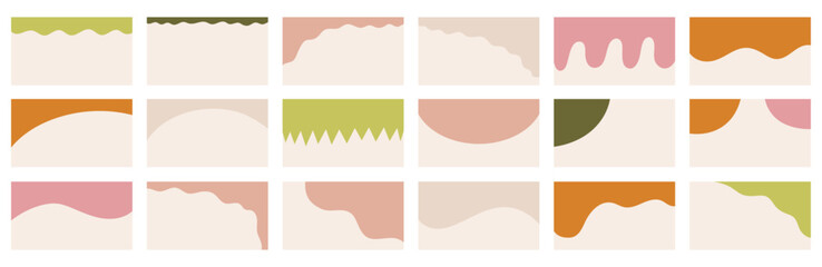 Array of varied shapes suitable for website headers or footers in modern organic boho colors palette. Template for separating elements on a landing page design. Uncomplicated heading  - obrazy, fototapety, plakaty