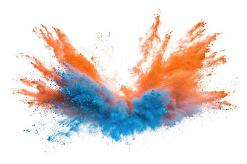 orange and blue color powder pulver explosion isolated on white or transparent png