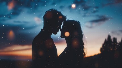 Fototapeta na wymiar A couple embracing under a starry sky