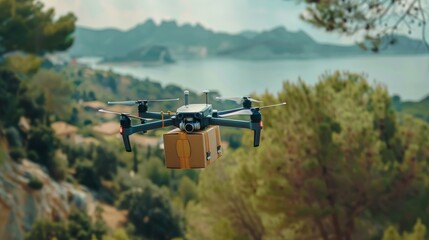 A drone delivering packages to a remote location