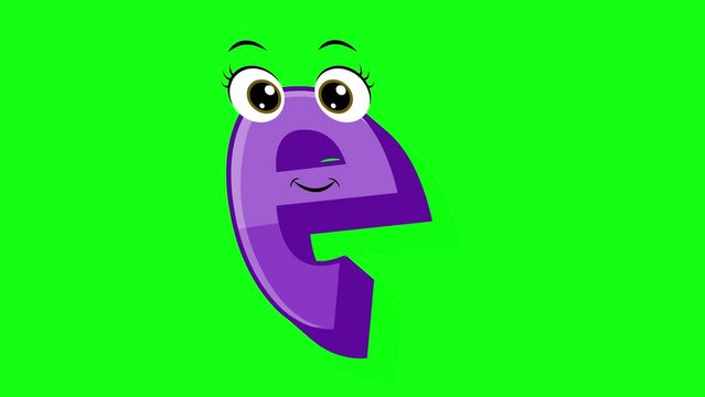 Cartoon style letter e 2d animation with green screen background, e alphabet dancing letters for little kids