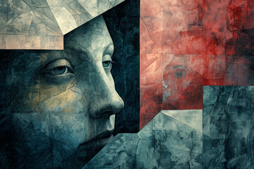 Surreal unsettling portrait painting illustration. Abstract portrait painting.