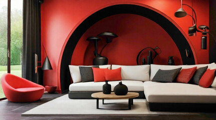 red sofa in a living room