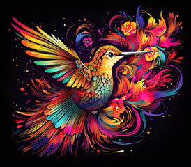 Fototapeta premium Abstract Neon Hummingbird Illustration Art Background