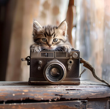 Lovely kitten with a photo camera 