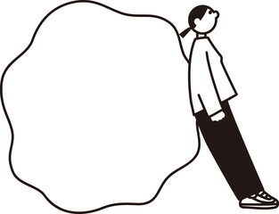 吹き出しと立っている女性の線画ベクター