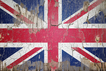 United Kingdom flag painted on the cracked wall