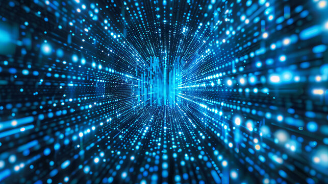 Futuristic background with digital code and moving optical light trails