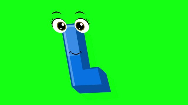 Cartoon style letter l 2d animation with green screen background, l alphabet dancing letters for little kids