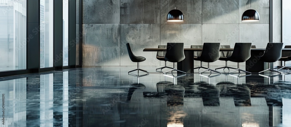 Aufkleber this image features numerous chairs and a central table placed in a well-arranged manner within a ro