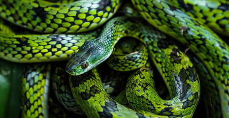 Fototapeta premium Pile of a lot of green snakes