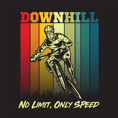 Mountain bike downhill race extreme sport vector illustration in retro style color, perfect for t shirt design
