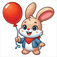 Cartoon character rabbit holds a red balloon vector illustration