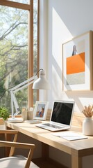 Fototapeta premium Sleek gadget in minimalist artists studio natural light
