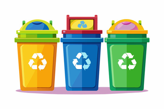 Colorful Trash Bins with Recycling Symbol Isolated Vector Illustration