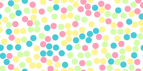 Seamless pattern with colourful dots on white, birthday or holiday background, vector