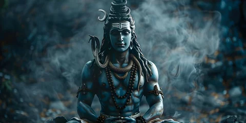 Foto op Canvas Depiction of Lord Shiva: The Mighty Hindu Deity of Destruction. Concept Hindu mythology, Shiva's attributes, symbolism of Shiva, legends of Shiva, temples dedicated to Shiva © Ян Заболотний