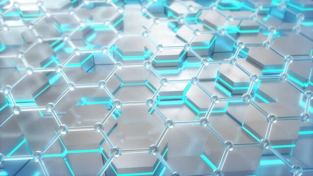 Nano Tech Graphene loop. This nano technology 3D animation represents engineering at the molecular level.