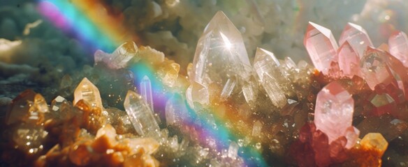 Naklejka premium Sunlit Quartz Crystals with Rainbow Flares