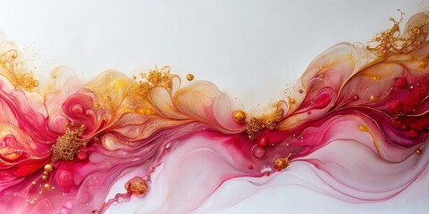 Elegant Swirls of Salmon Pink Ruby Red and Golden Yellow Abstract Background