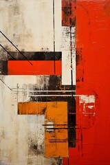 Orange and red painting, in the style of orange and beige, luxurious geometry, puzzle-like pieces
