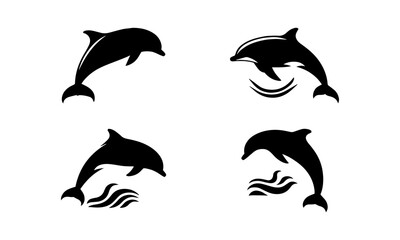 dolphin silhouette icons set simple style vector image,black and white dolphin silhouettes set 1
