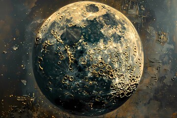 oil painting of moon, detailed, craters on black background  - obrazy, fototapety, plakaty