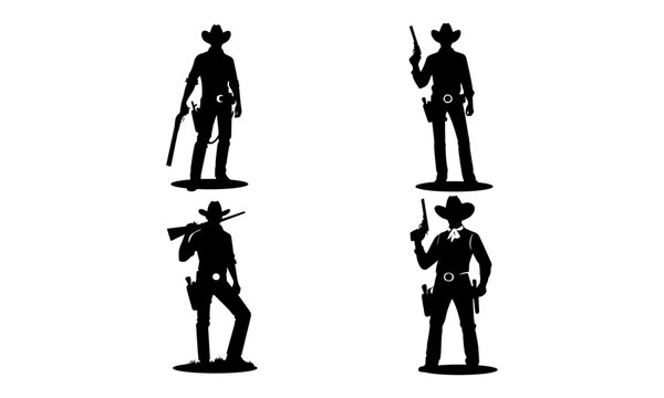 COWBOY silhouette icons set simple style vector image,black and white COWBOY vector,silhouettes set 1