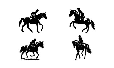 HORSE RIDING silhouette icons set simple style vector image,black and white HORSES vector,silhouettes set 1