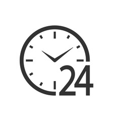 Time management graphic icon. 24 hours and clock face isolated sign on white background. Planning business concept. Vector illustration