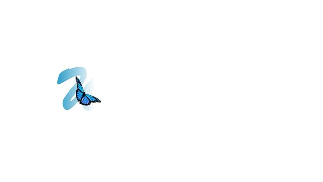 Video Animation - Blue Butterfly Writes the Word Welcome - White Background