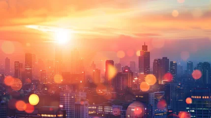 Fotobehang Blur Background city abstract with sunset and beautiful lighting bokeh motion focus in the morning. © Santy Hong