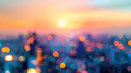 Badezimmer Foto Rückwand Blur Background city abstract with sunset and beautiful lighting bokeh motion focus in the morning. © Santy Hong