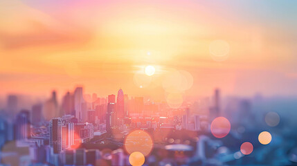 Blur Background city abstract with sunset and beautiful lighting bokeh motion focus in the morning.
