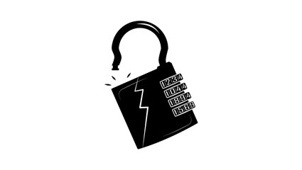 broken lock,Password hacking,  black isolated silhouette