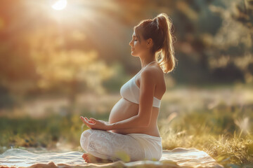 A pregnant woman finds peace and tranquility while practicing yoga