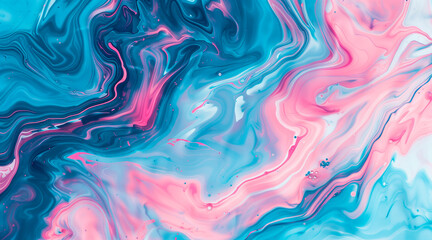 Fototapeta premium Abstract marbling oil acrylic paint background illustration art wallpaper - Pink blue color with liquid fluid marbled paper texture banner painting texture