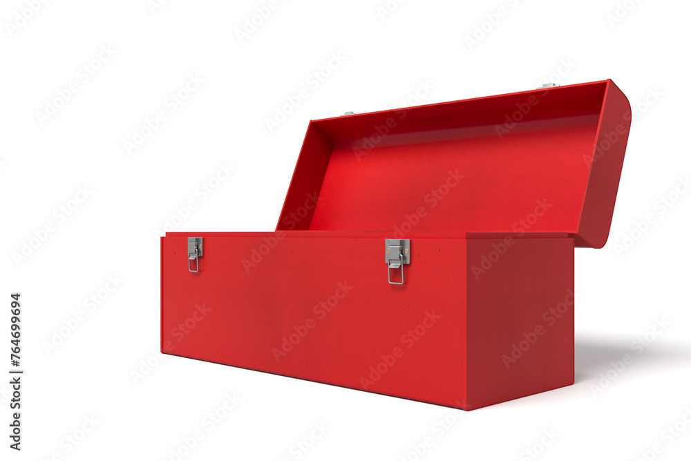 Sticker red toolbox open on white background