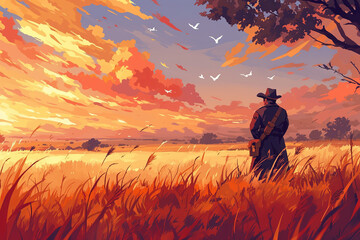 Fototapeta premium grassland with a cowboy